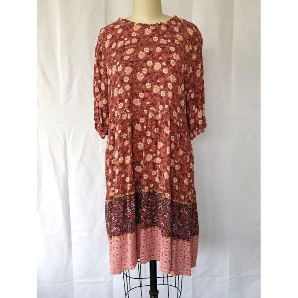 Women's Knox Rose Babydoll Tiered Dress XXL Gauzy Boho Peasant 90s Cottage Core